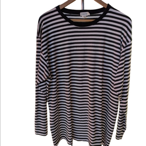 Long-sleeve crewneck‎ T-shirt in striped vintage rib, large size